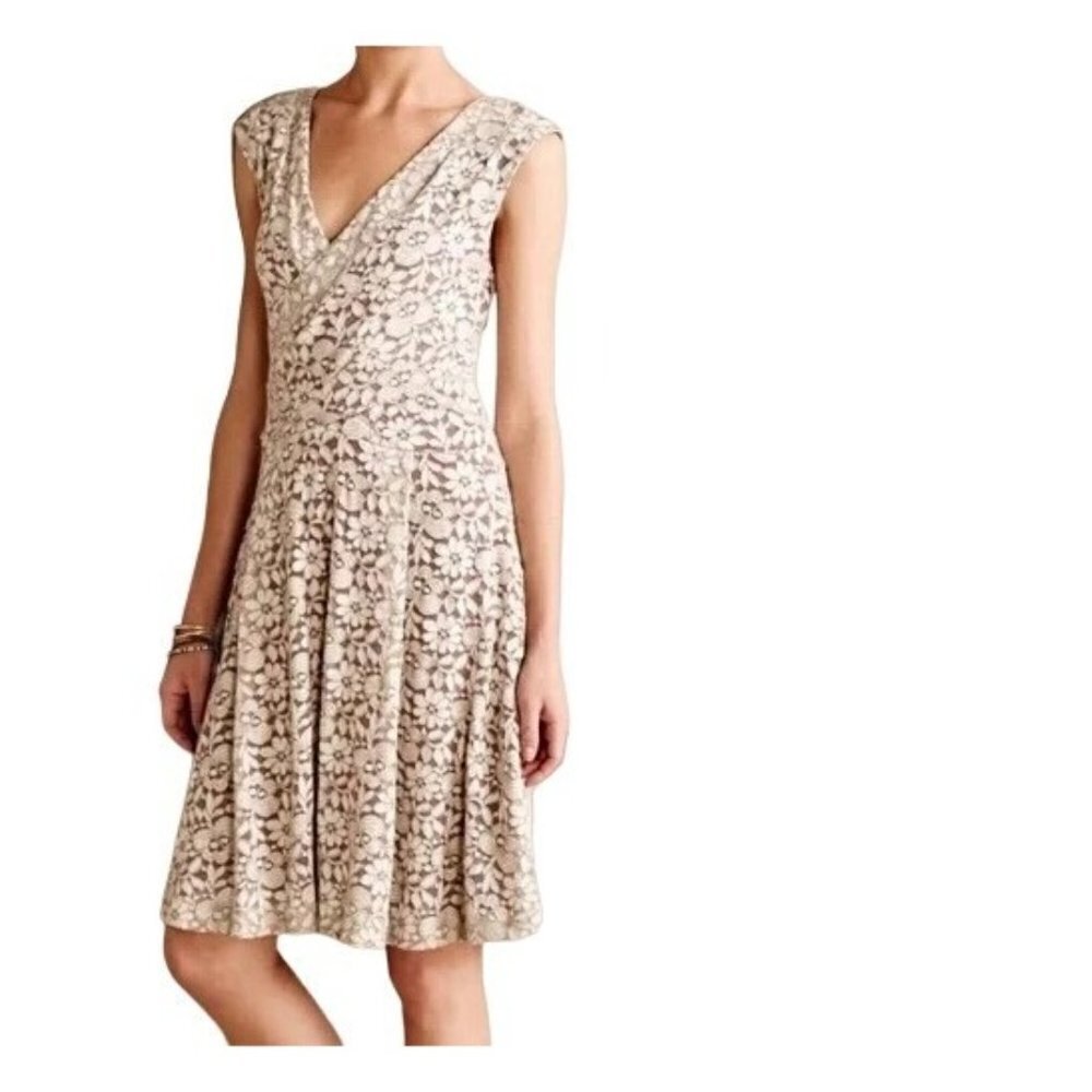 Anthropologie Maeve Floral Lace Faux Wrap Fit and Flare Dress Womens Size XS